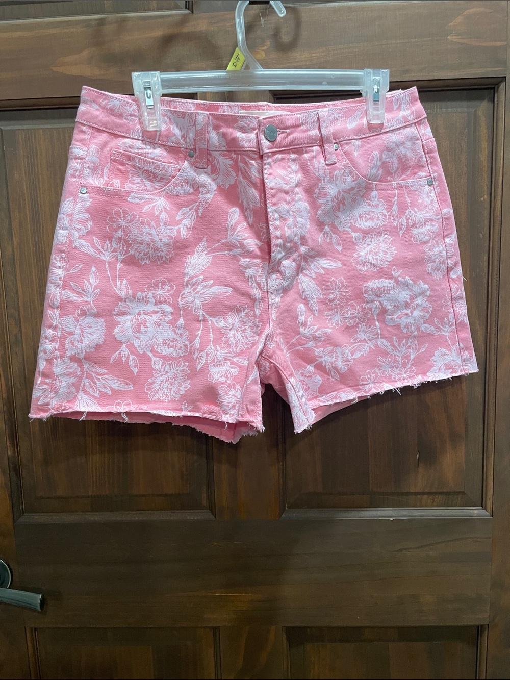 High-Rise Pink Floral Denim Shorts